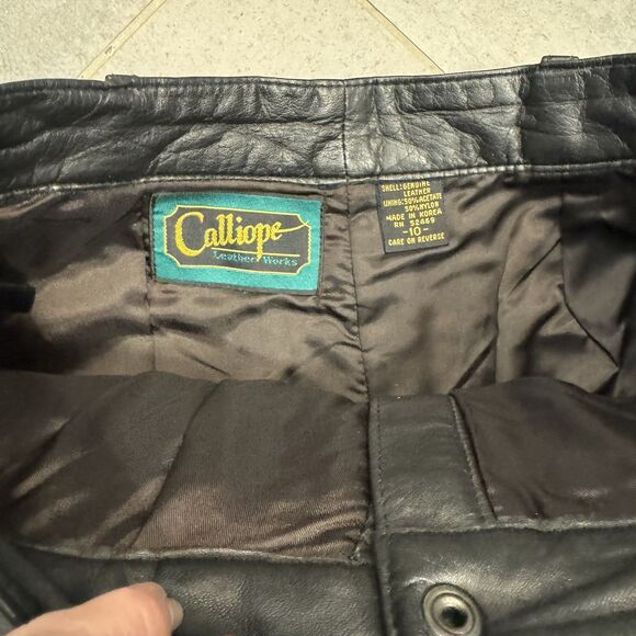 Calliope Leather Works Black Leather Skirt Women’s Size 10 A-Line Pockets Lined - Picture 2 of 9